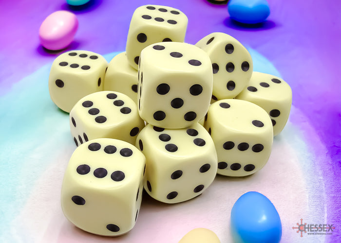 Chessex: Pastel Yellow/Black Opaque 16mm d6 Dice Block ( 12 Dice)- Dice Set