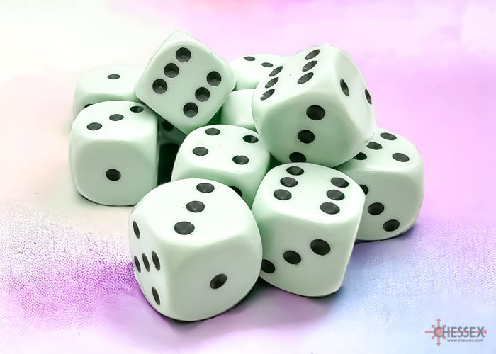 Chessex: Pastel Green/Black Opaque 16mm d6 Dice Block ( 12 Dice)- Dice Set