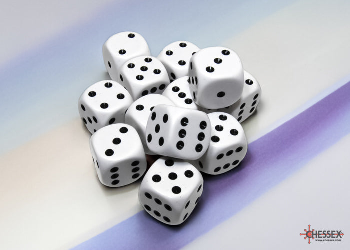 Chessex: White/Black Opaque 16mm d6 Dice Block ( 12 Dice)- Dice Set