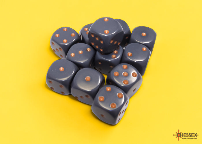 Chessex: Dark Grey/Copper Opaque 16mm d6 Dice Block ( 12 Dice)- Dice Set