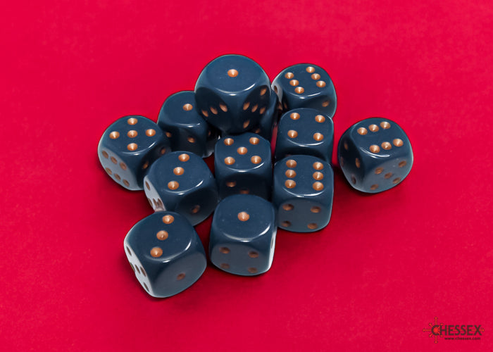 Chessex: Dusty Blue/Copper Opaque 16mm d6 Dice Block ( 12 Dice)- Dice Set