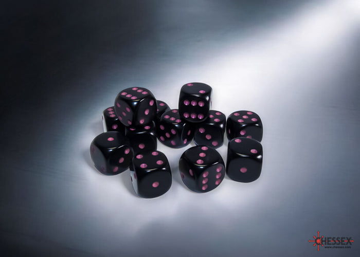 Chessex: Black/Pink Opaque 16mm d6 Dice Block ( 12 Dice)- Dice Set