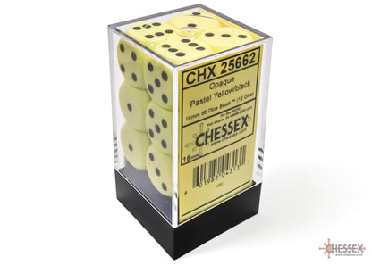 Chessex: Pastel Yellow/Black Opaque 16mm d6 Dice Block ( 12 Dice)- Dice Set