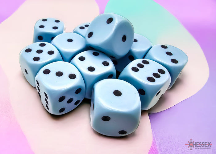 Chessex: Pastel Blue/Black Opaque 16mm d6 Dice Block ( 12 Dice)- Dice Set