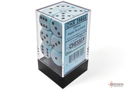 Chessex: Pastel Blue/Black Opaque 16mm d6 Dice Block ( 12 Dice)- Dice Set