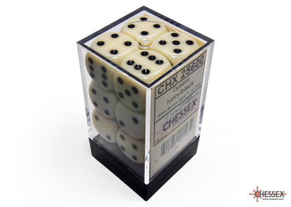 Chessex: Ivory/Black Opaque 16mm d6 Dice Block ( 12 Dice)- Dice Set