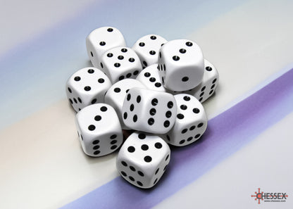 Chessex: White/Black Opaque 16mm d6 Dice Block ( 12 Dice)- Dice Set