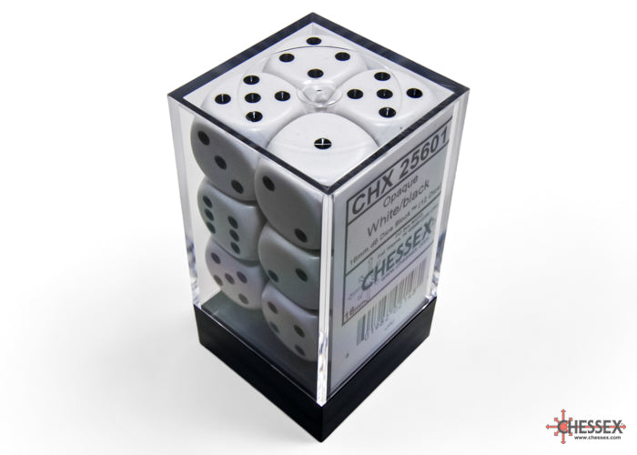 Chessex: White/Black Opaque 16mm d6 Dice Block ( 12 Dice)- Dice Set