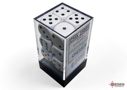 Chessex: White/Black Opaque 16mm d6 Dice Block ( 12 Dice)- Dice Set