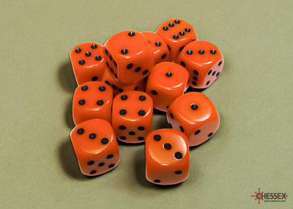 Chessex: Orange/Black Opaque 16mm d6 Dice Block ( 12 Dice)- Dice Set