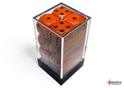 Chessex: Orange/Black Opaque 16mm d6 Dice Block ( 12 Dice)- Dice Set
