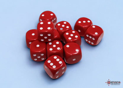 Chessex: Red/White Opaque 16mm d6 Dice Block ( 12 Dice)- Dice Set