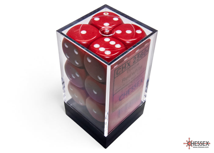 Chessex: Red/White Opaque 16mm d6 Dice Block ( 12 Dice)- Dice Set