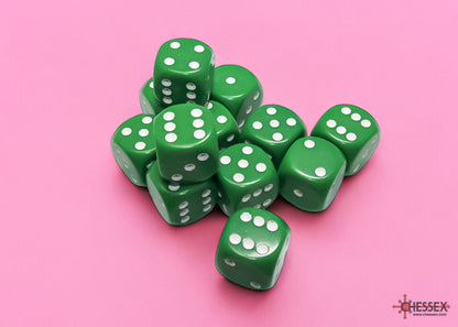 Chessex: Green/White Opaque 16mm d6 Dice Block ( 12 Dice)- Dice Set