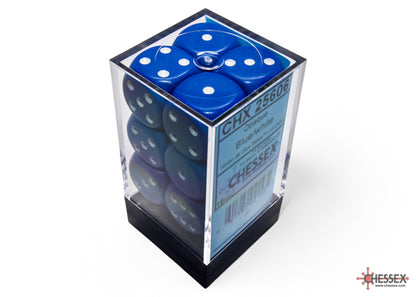 Chessex: Blue/White Opaque 16mm d6 Dice Block ( 12 Dice)- Dice Set
