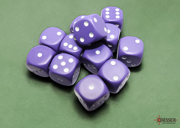 Chessex: Purple/White Opaque 16mm d6 Dice Block ( 12 Dice)- Dice Set
