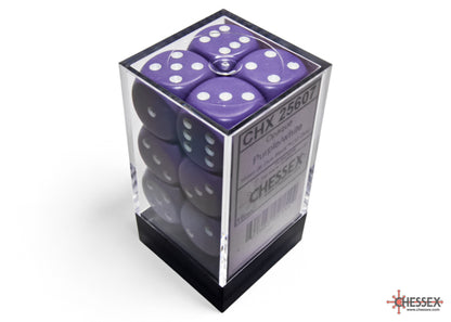 Chessex: Purple/White Opaque 16mm d6 Dice Block ( 12 Dice)- Dice Set