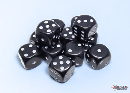 Chessex: Black/White Opaque 16mm d6 Dice Block ( 12 Dice)- Dice Set