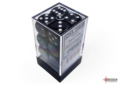 Chessex: Black/White Opaque 16mm d6 Dice Block ( 12 Dice)- Dice Set