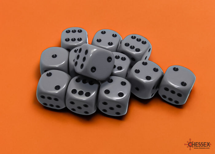 Chessex: Dark Grey/Black Opaque 16mm d6 Dice Block ( 12 Dice)- Dice Set