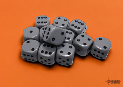 Chessex: Dark Grey/Black Opaque 16mm d6 Dice Block ( 12 Dice)- Dice Set