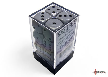 Chessex: Dark Grey/Black Opaque 16mm d6 Dice Block ( 12 Dice)- Dice Set