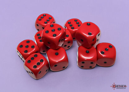 Chessex: Red/Black Opaque 16mm d6 Dice Block ( 12 Dice)- Dice Set