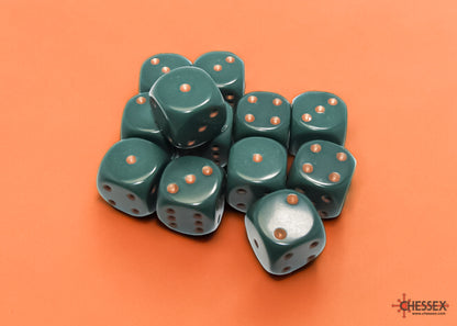 Chessex: Dusty Green/ Copper Opaque 16mm d6 Dice Block ( 12 Dice)- Dice Set