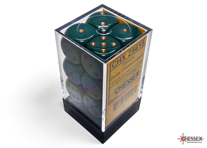 Chessex: Dusty Green/ Copper Opaque 16mm d6 Dice Block ( 12 Dice)- Dice Set