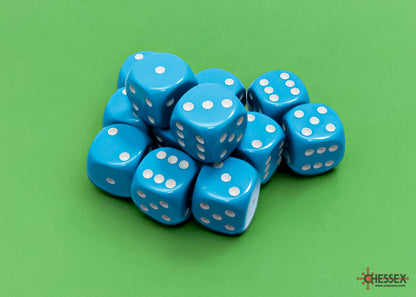 Chessex: Light Blue/ White Opaque 16mm d6 Dice Block ( 12 Dice)- Dice Set