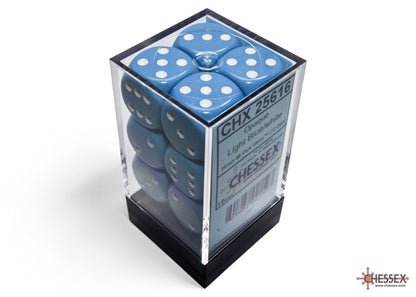 Chessex: Light Blue/ White Opaque 16mm d6 Dice Block ( 12 Dice)- Dice Set