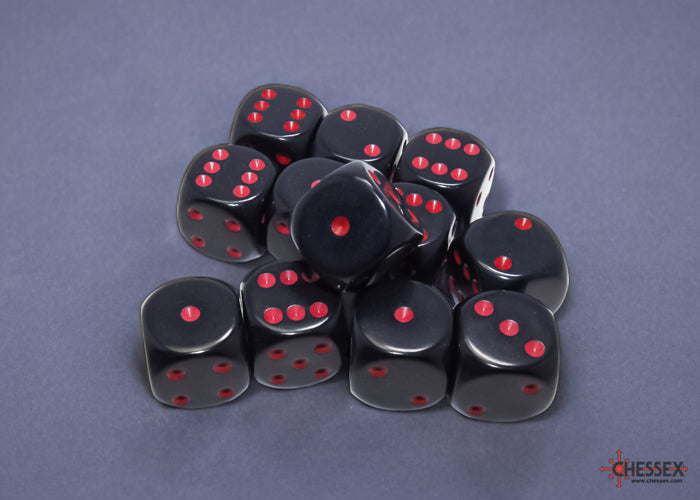 Chessex: Black/Red Opaque 16mm d6 Dice Block ( 12 Dice)- Dice Set