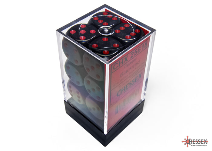 Chessex: Black/Red Opaque 16mm d6 Dice Block ( 12 Dice)- Dice Set