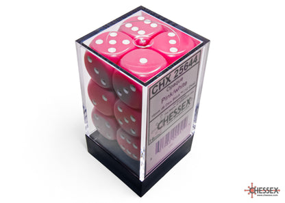 Chessex: Pink/White Opaque 16mm d6 Dice Block ( 12 Dice)- Dice Set