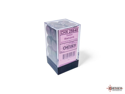 Chessex: Black/Pink Opaque 16mm d6 Dice Block ( 12 Dice)- Dice Set
