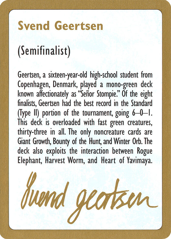 1997 Svend Geertsen Biography Card - Magic: The Gathering