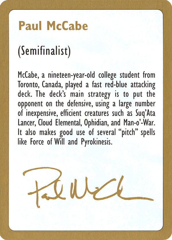 1997 Paul McCabe Biography Card - Magic: The Gathering