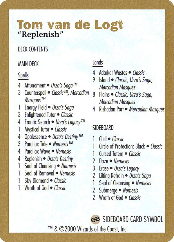 2000 Tom van de Logt Decklist Card - Magic: The Gathering