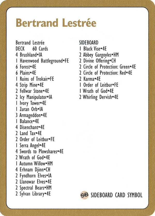 1996 Bertrand Lestree Decklist Card - Magic: The Gathering
