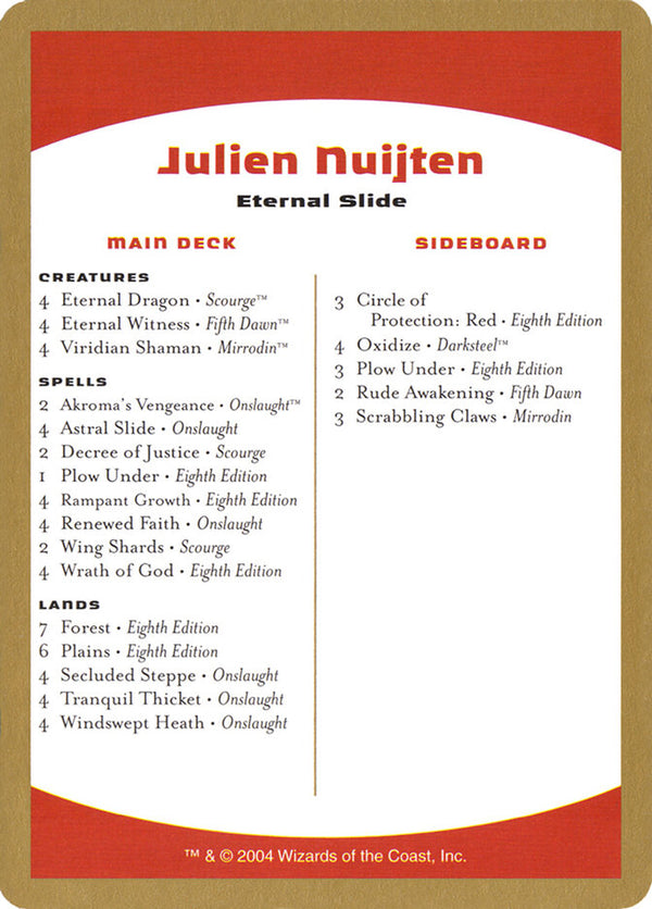 2004 Julien Nuijten Decklist Card - Magic: The Gathering