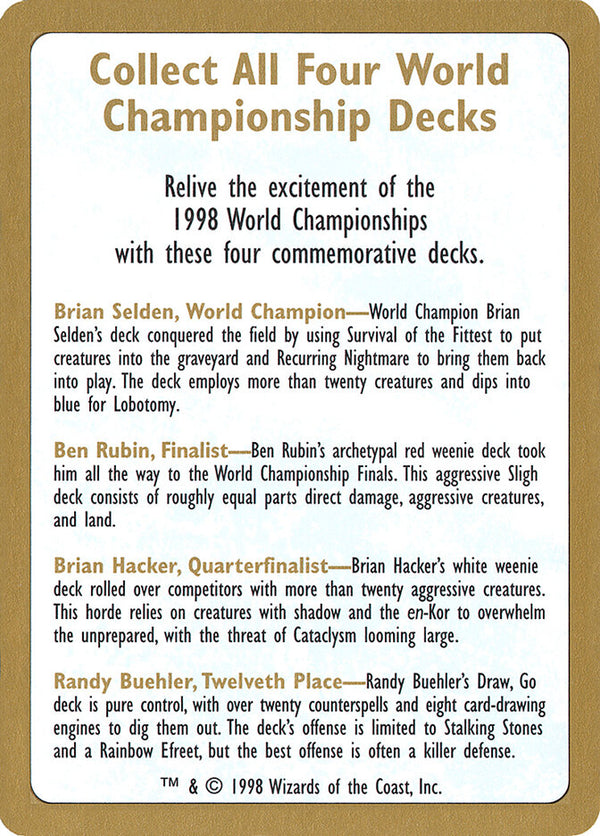 1998 World Championship Advertisement Card - Magic: The Gathering