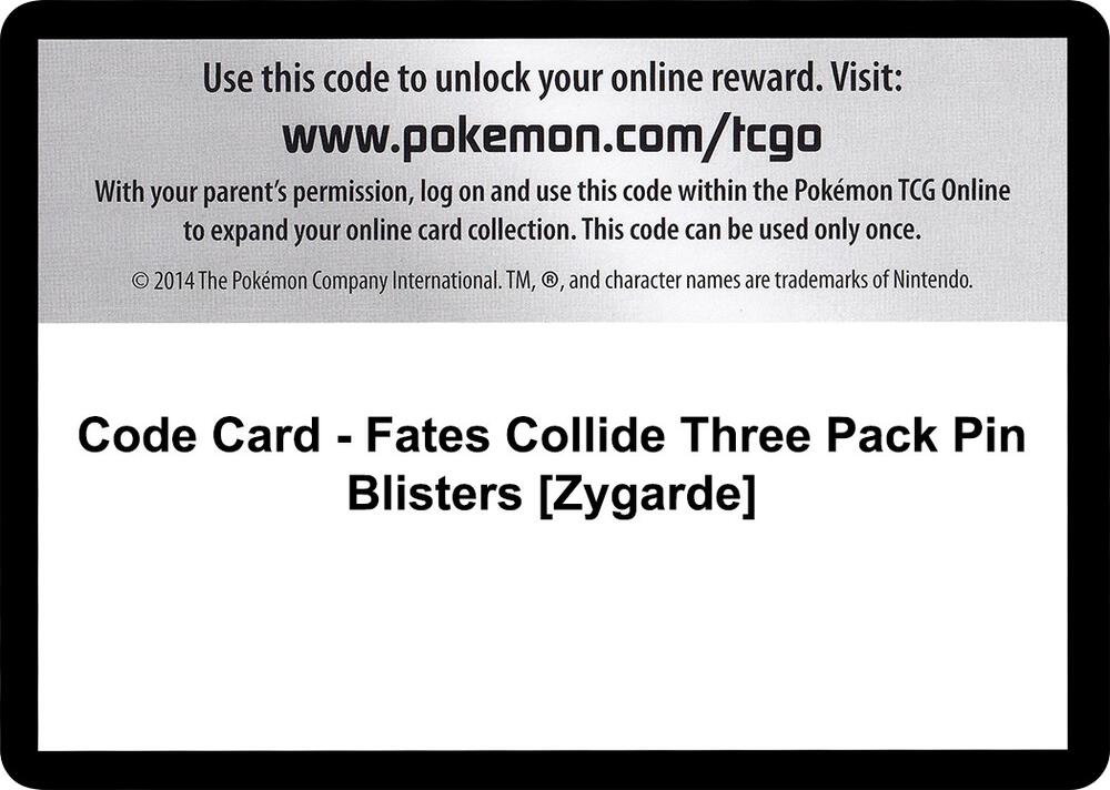 Code Card - Fates Collide Three Pack Pin Blisters [Zygarde]