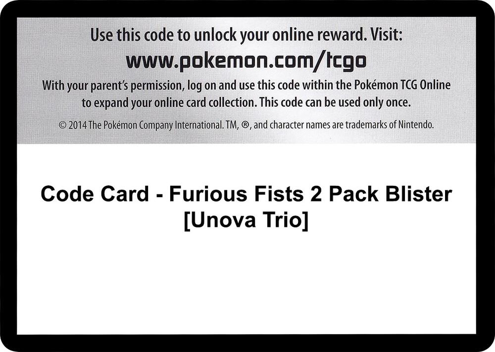 Code Card - Furious Fists 2 Pack Blister [Unova Trio]