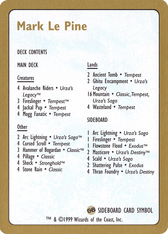 1999 Mark Le Pine Decklist Card