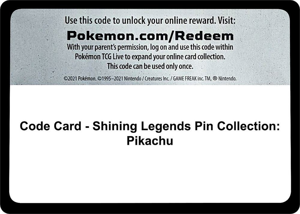 Code Card - Shining Legends Pin Collection: Pikachu
