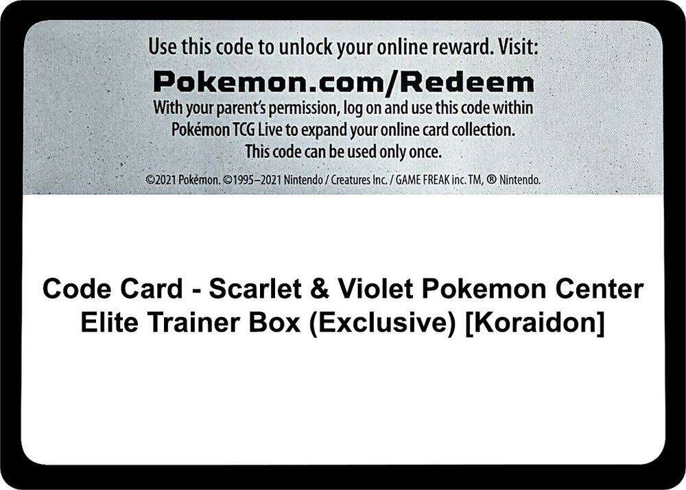 Code Card - Scarlet & Violet Pokemon Center Elite Trainer Box (Exclusive) [Koraidon]