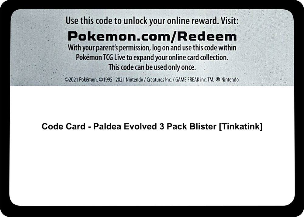 Code Card - Paldea Evolved 3 Pack Blister [Tinkatink]
