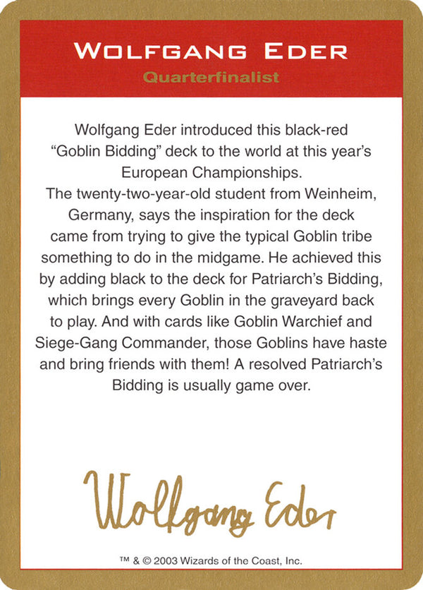 2003 Wolfgang Eder Biography Card - Magic: The Gathering