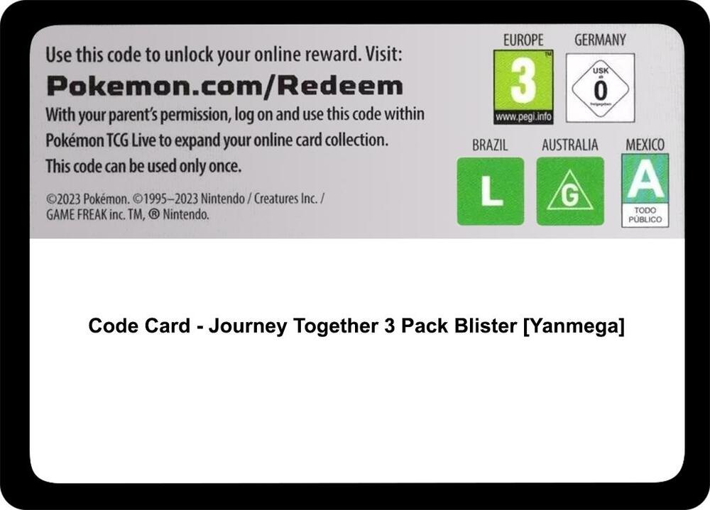 Code Card - Journey Together 3 Pack Blister [Yanmega]