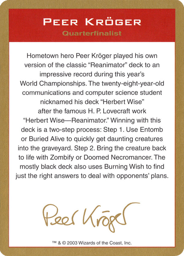 2003 Peer Kroger Biography Card - Magic: The Gathering